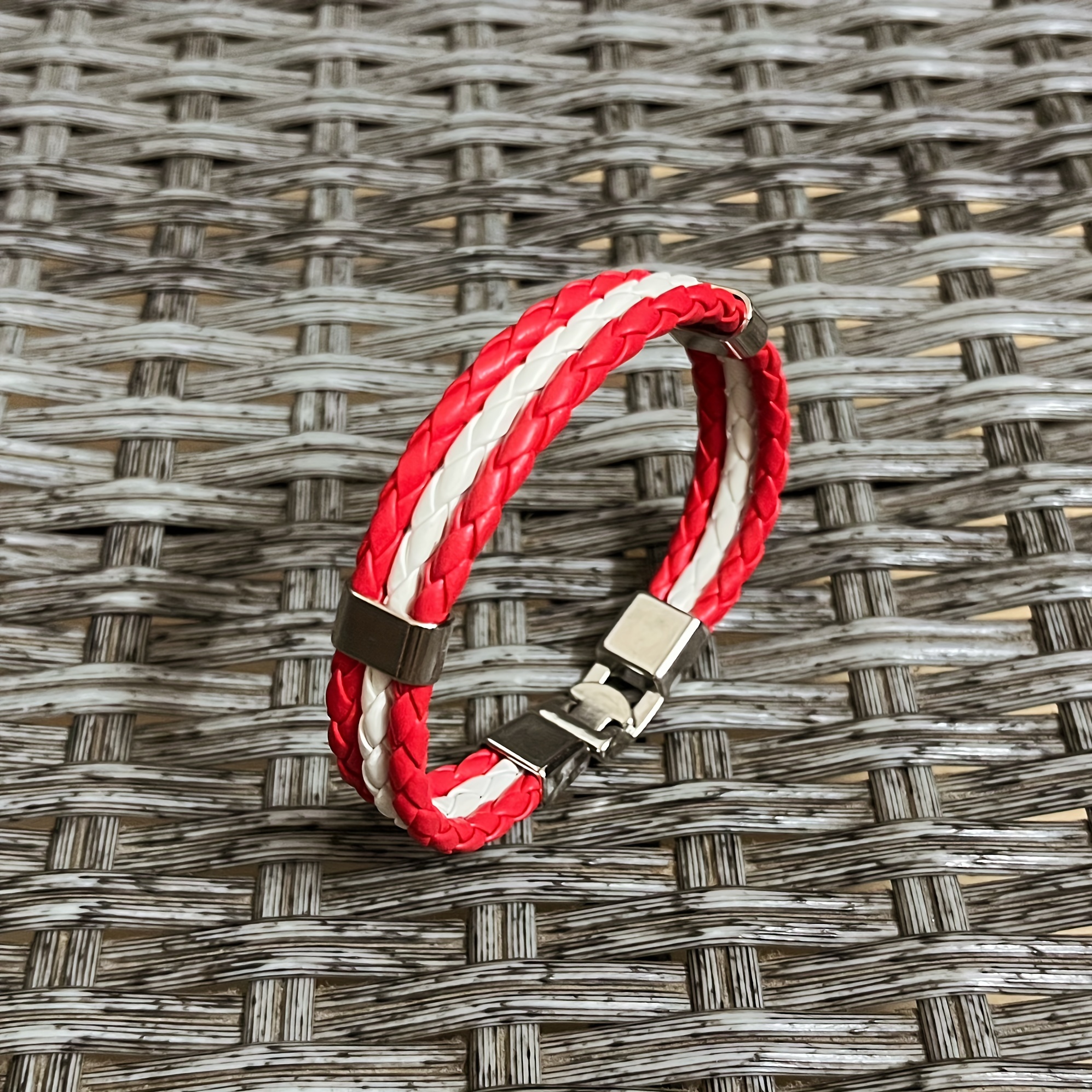 Red/Green Braided Flag Bracelet with Buckle